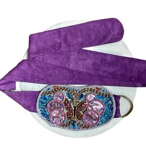 Purple Suede W/ Pink & Purple Embroidery & Beaded Butterfly ~ Boho/Gypsy Belt